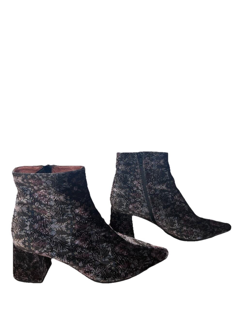 Hispanitas Floral Block Heel Ankle Bootie Brown Velvet Size 7.5 from Spain
